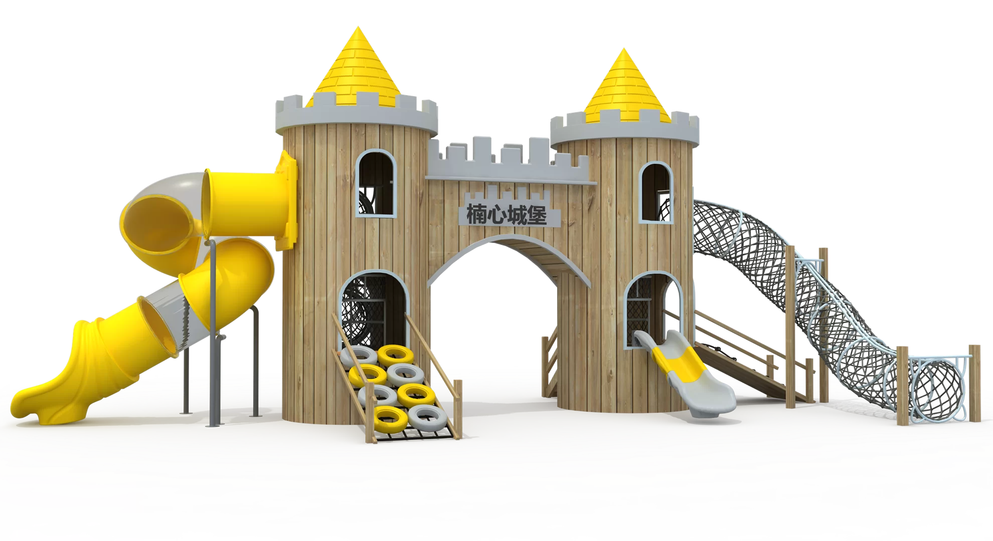 nannan-baby-castle-1200x550x580cm Wooden Castle Themed Play Structure with Climbing Tires - Image 1