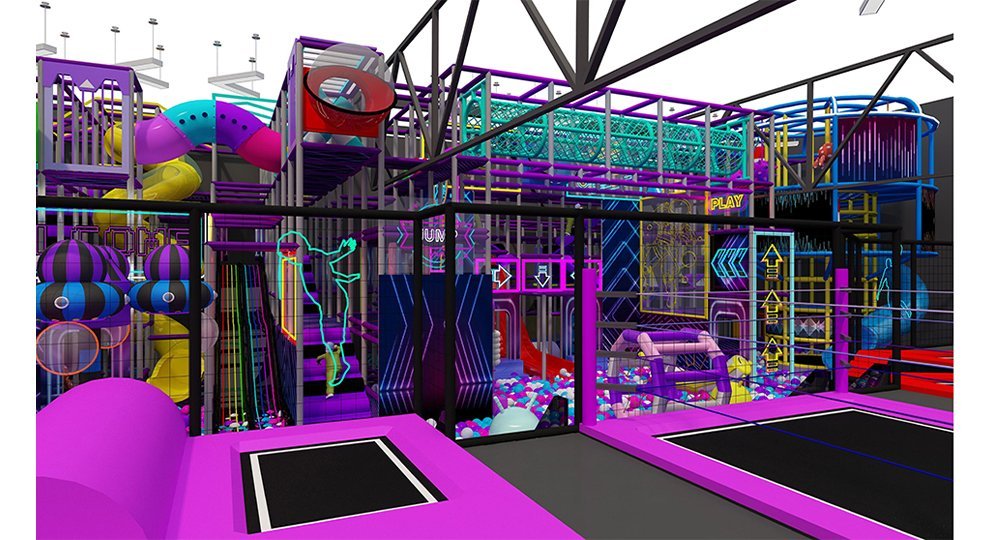 Purple Trampoline Indoor Playground Center-Interactive play area