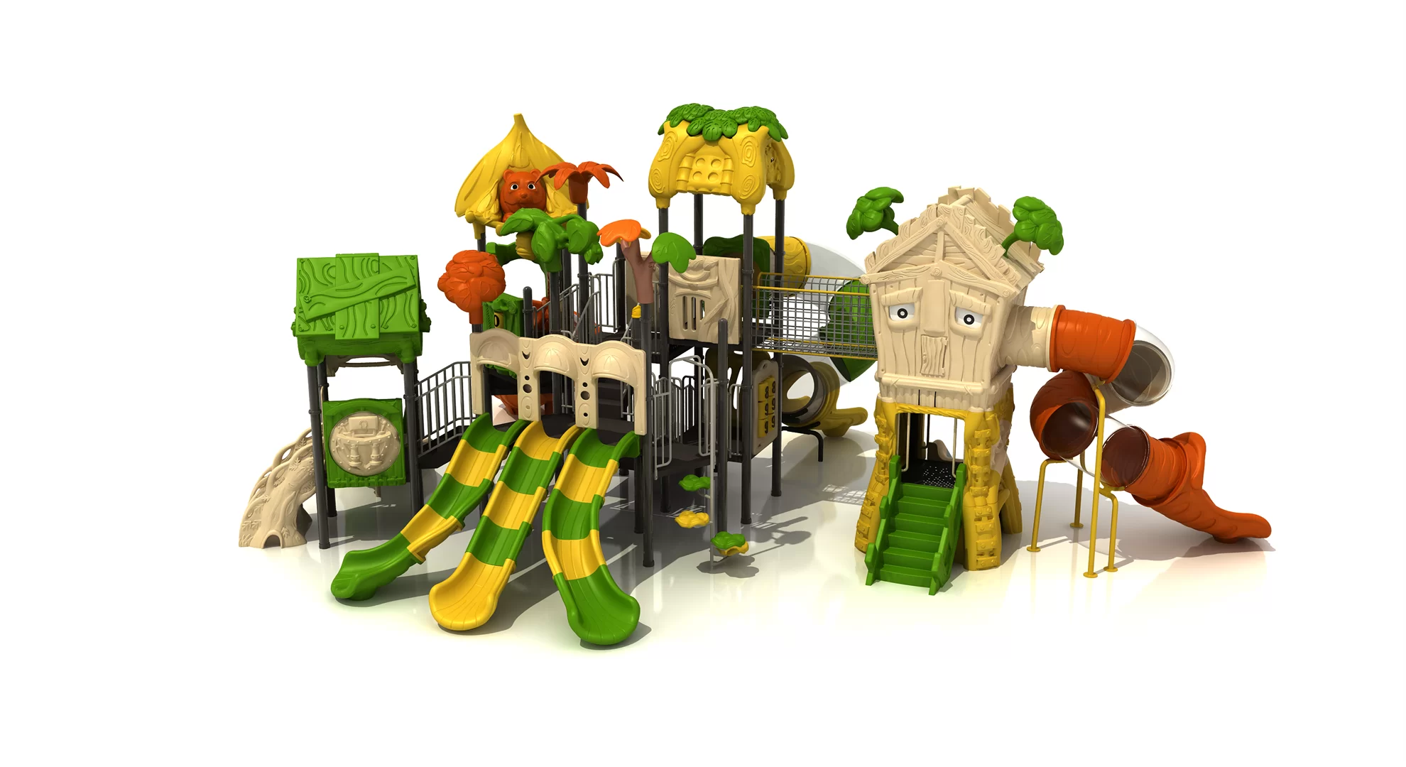 wooden-hut-Little-Doctor-Series-1250x830x625cm Treehouse Escape Playground with Tube and Spiral Slides - Image 1