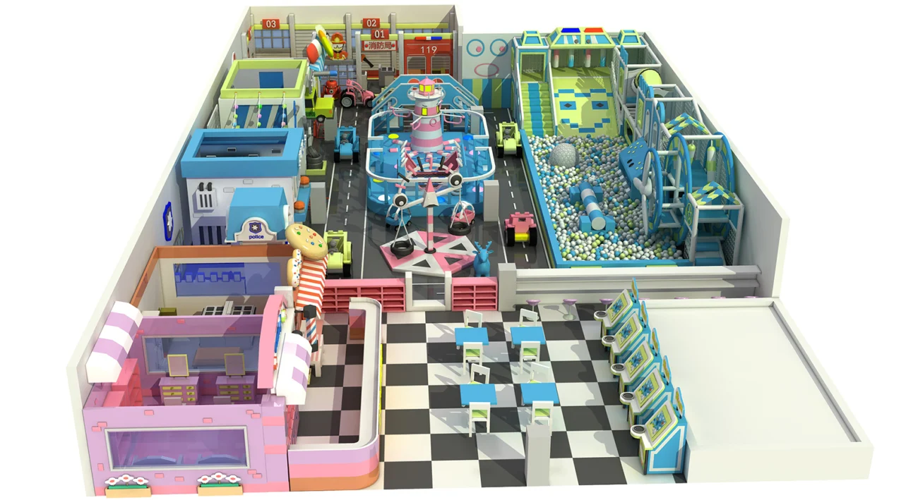 Macaron-Themed Indoor Play System with Role Play Area
