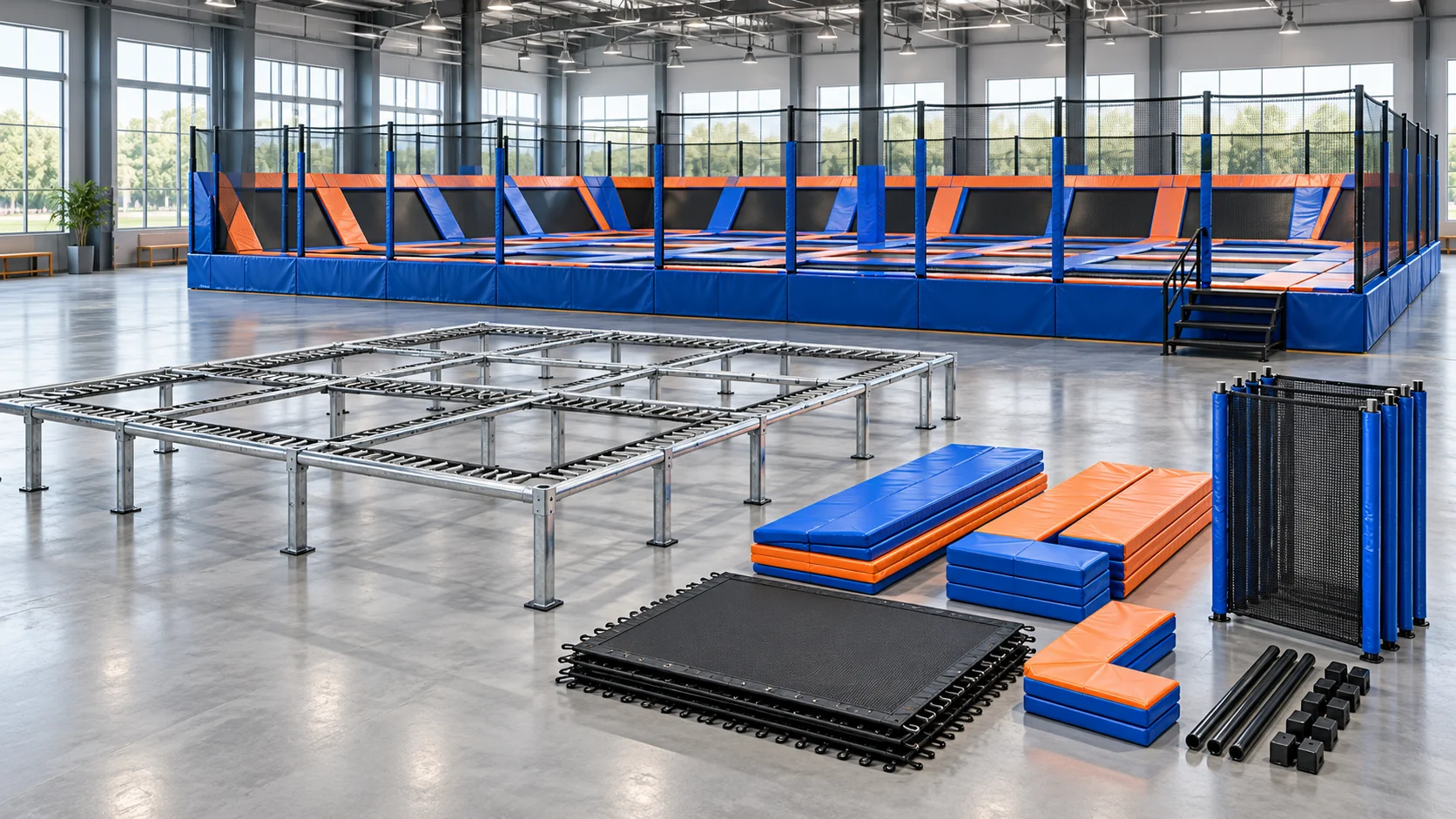AI concept illustration of modular components to review with a trampoline park equipment manufacturer