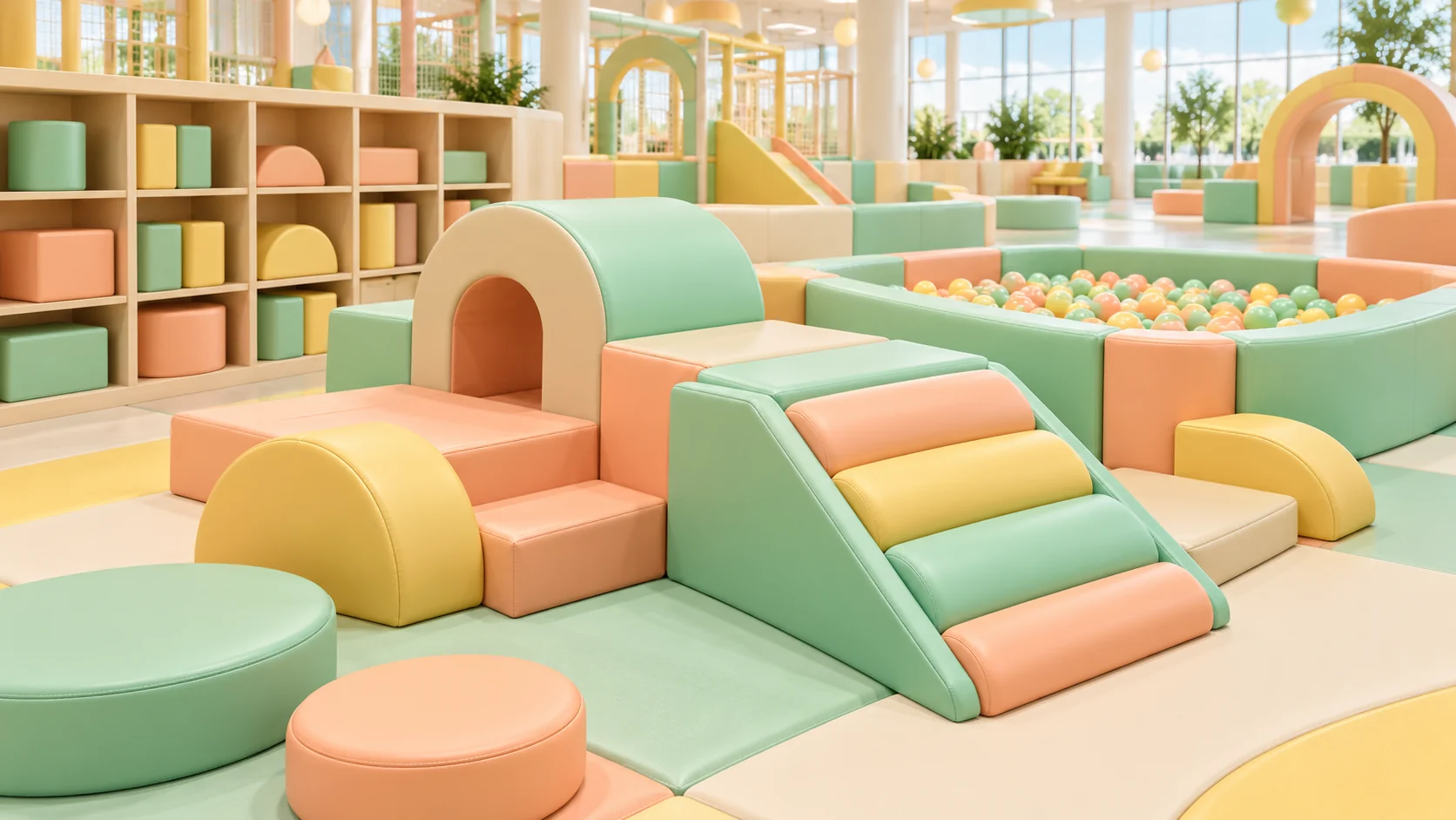 AI concept rendering of soft play modules and accessible storage